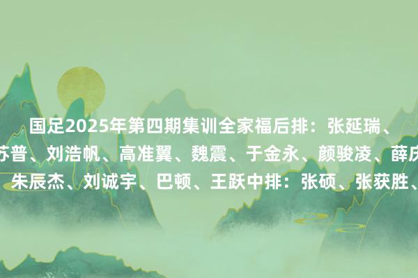 国足2025年第四期集训全家福后排：张延瑞、廖锦涛、吾米提江-玉苏普、刘浩帆、高准翼、魏震、于金永、颜骏凌、薛庆浩、蒋圣龙、王子铭、朱辰杰、刘诚宇、巴顿、王跃中排：张硕、张获胜、汪士钦、谢文能、徐皓阳、黄政宇、曹永竞、韦世豪、张玉宁、王钰栋、徐新、塞尔吉尼奥、高天意、陶强龙、蒯纪闻、姜闻宇、孔府前排：陈曦、丁然、隋瀚、张宇、斯洛博丹-里斯蒂奇、万厚良、萨沙-克利亚蒂奇、童杰、德扬-久尔杰维奇、傅博