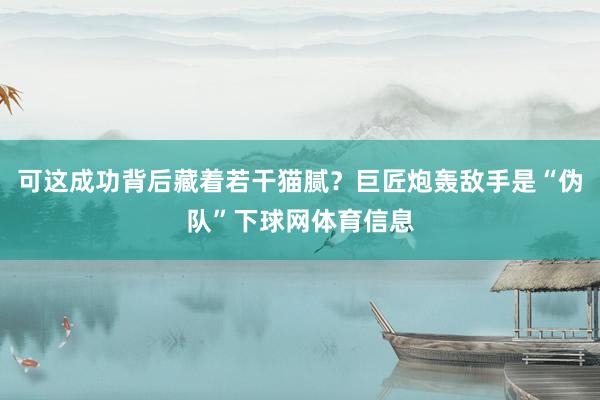 可这成功背后藏着若干猫腻？巨匠炮轰敌手是“伪队”下球网体育信息